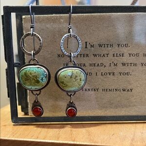 Elegant Turquoise and Red Dangle Earrings